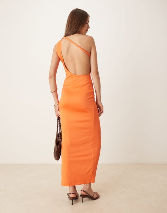 SNDYS en axel sidöppning öppen rygg tvistdetalj bodycon maxiklänning i orange - Image 3