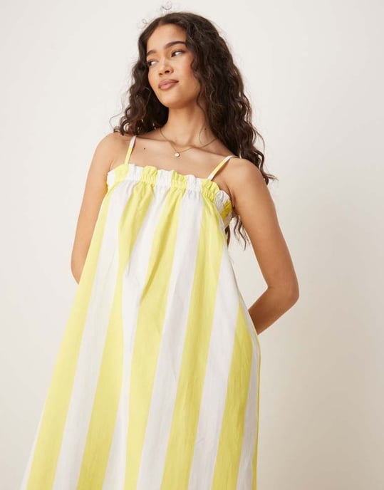 ASOS DESIGN poplin trapezklänning maxi i gul rand - Image 2