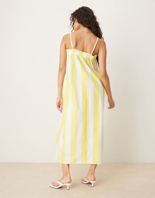 ASOS DESIGN poplin trapezklänning maxi i gul rand - Image 3
