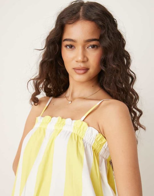 ASOS DESIGN poplin trapezklänning maxi i gul rand - Image 4