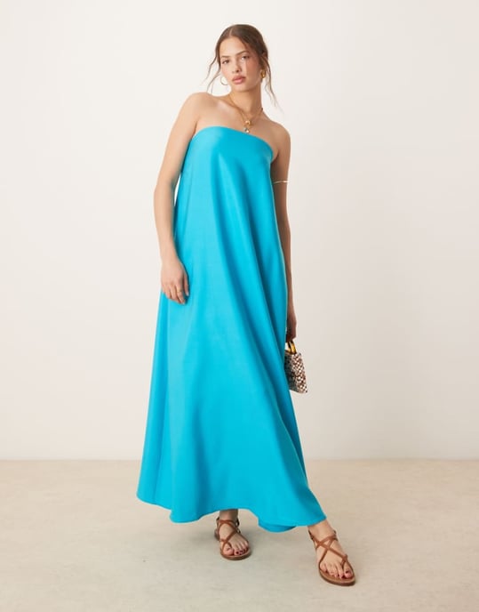 ASOS DESIGN cupro bandeau maxiklänning i turkos - Image 1