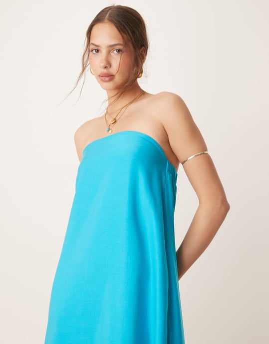 ASOS DESIGN cupro bandeau maxiklänning i turkos - Image 2