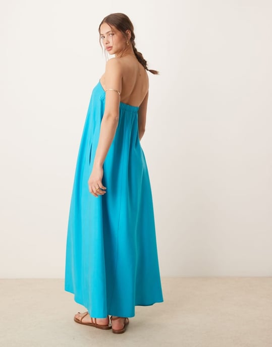 ASOS DESIGN cupro bandeau maxiklänning i turkos - Image 3