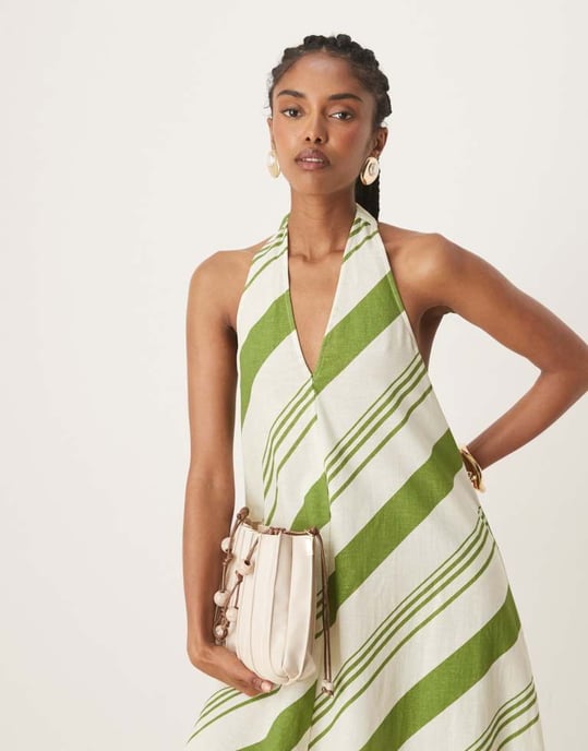 ASOS DESIGN avslappnad halterneck maxiklänning i grön rand - Image 2