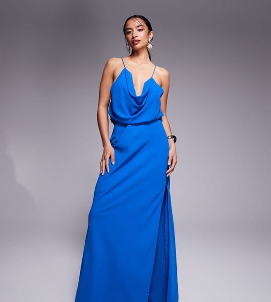 ASOS DESIGN Petite cowl front racerback strapig maxi-klänning i blått - Image 1