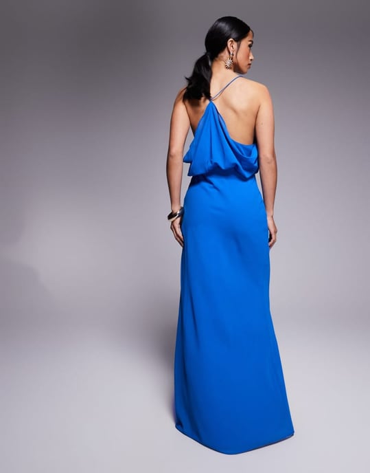 ASOS DESIGN Petite cowl front racerback strapig maxi-klänning i blått - Image 3