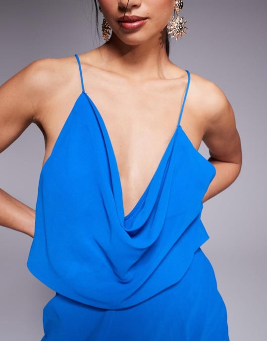 ASOS DESIGN Petite cowl front racerback strapig maxi-klänning i blått - Image 4