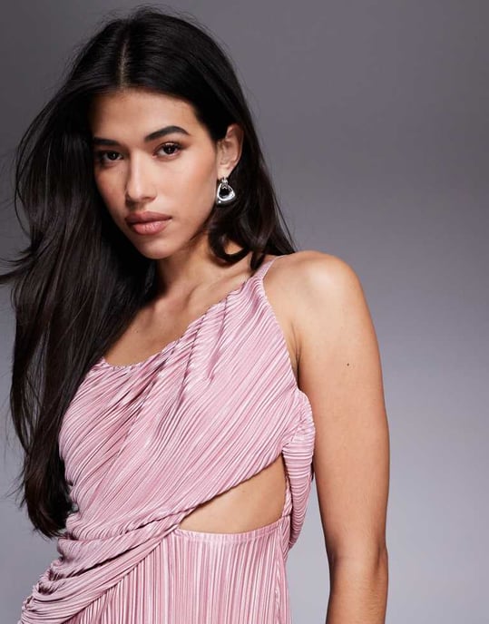 ASOS DESIGN plunge draperad plissé maxiklänning i ljusrosa - Image 4