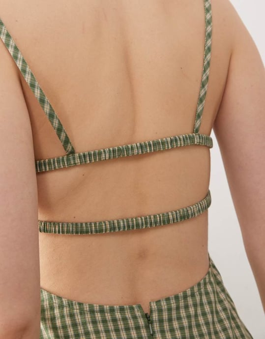 COLLUSION scoop neck drop waist maxi klänning i grön ruta - Image 4