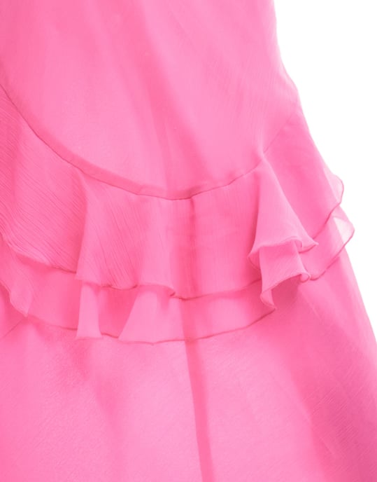 ASOS DESIGN halterneck maxiklänning med volangdetaljer och hög-låg fåll i rosa - Image 3