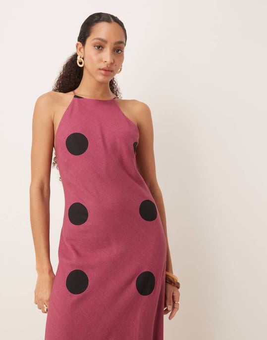 ASOS DESIGN linne racermaxi klänning i lila prickar - Image 3