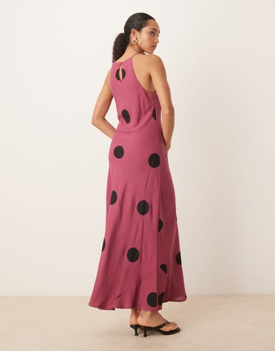 ASOS DESIGN linne racermaxi klänning i lila prickar - Image 4