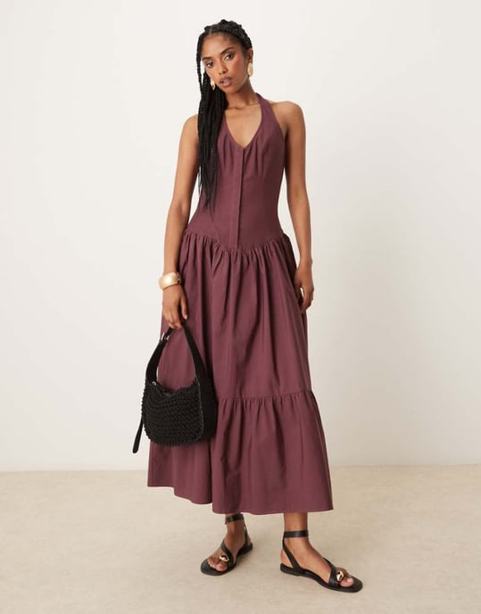 ASOS DESIGN poplin-linne hybrid halterneck maxiklänning i djup lila - Image 1
