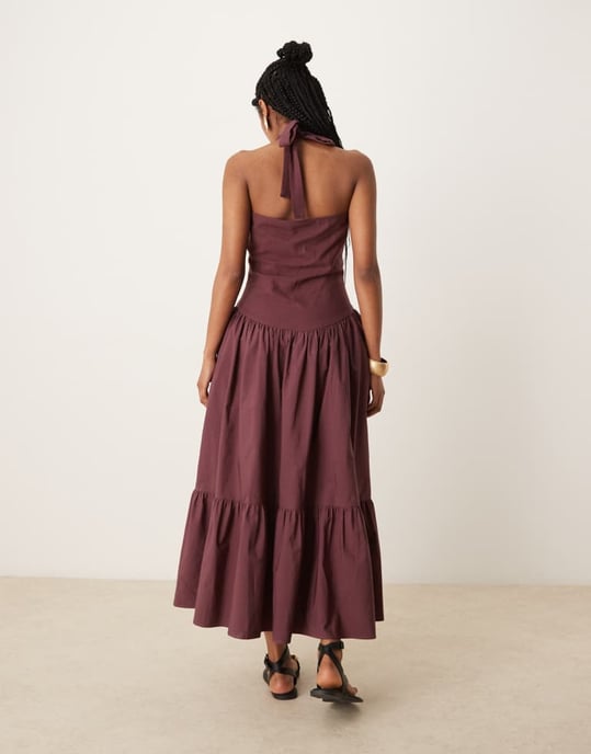ASOS DESIGN poplin-linne hybrid halterneck maxiklänning i djup lila - Image 4