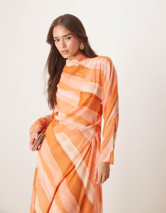 ASOS DESIGN höghalss maxi klänning i rosa randig mönster - Image 1