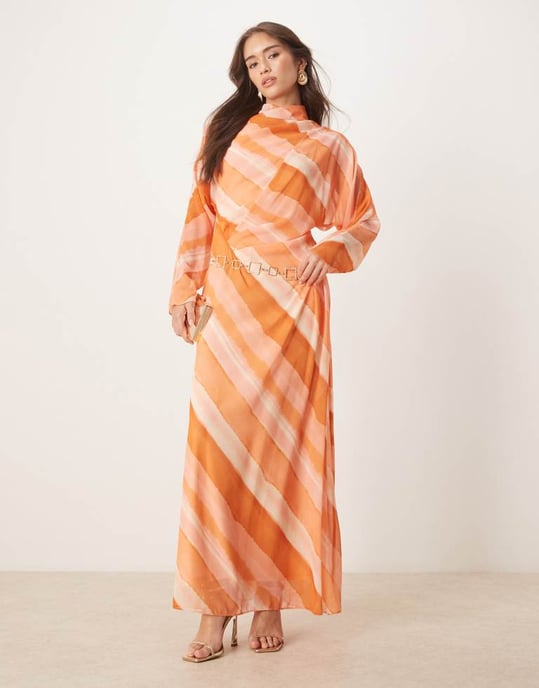 ASOS DESIGN höghalss maxi klänning i rosa randig mönster - Image 2
