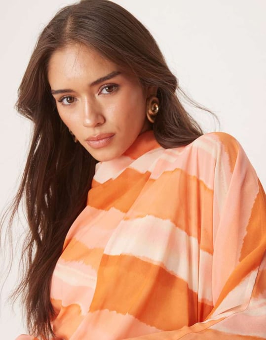 ASOS DESIGN höghalss maxi klänning i rosa randig mönster - Image 3