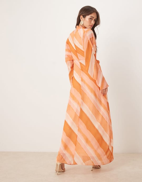 ASOS DESIGN höghalss maxi klänning i rosa randig mönster - Image 4
