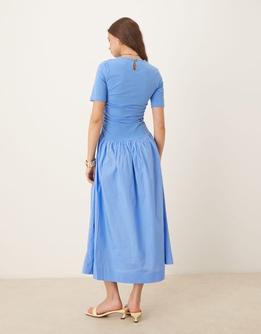 NeverFully Dressed bomullspoplin drop hem maxi klänning i kobolt - Image 3
