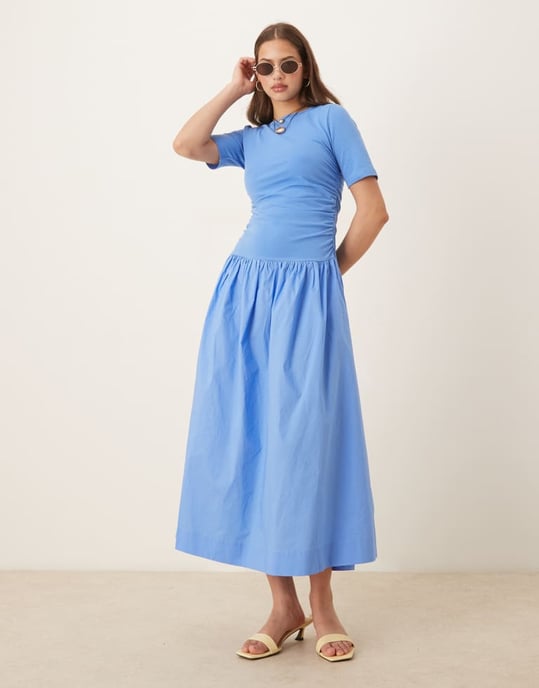 NeverFully Dressed bomullspoplin drop hem maxi klänning i kobolt - Image 4