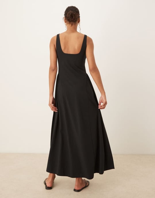 ASOS DESIGN sommarklänning maxi med full kjol i svart - Image 3
