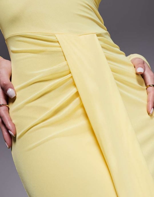 ASOS DESIGN nät långärmad klänning med urtagning och öppen rygg i pastellgul med band - Image 4