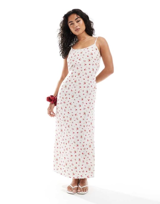 Miss Selfridge bandig scoop neck maxiklänning i hjärttryck - Image 1