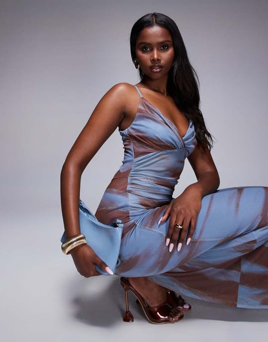 ASOS DESIGN mesh draperad axel maxi klänning i djurmönster - Image 3