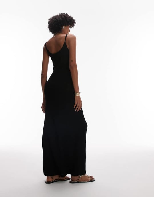 Topshop krinklad knytfront camisole-maxiklänning i svart - Image 4