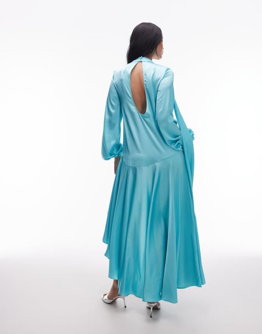 ASOS ARCHIVE satsmaxiklänning med sänkt midja och scarfdetalj i turkos - Image 2