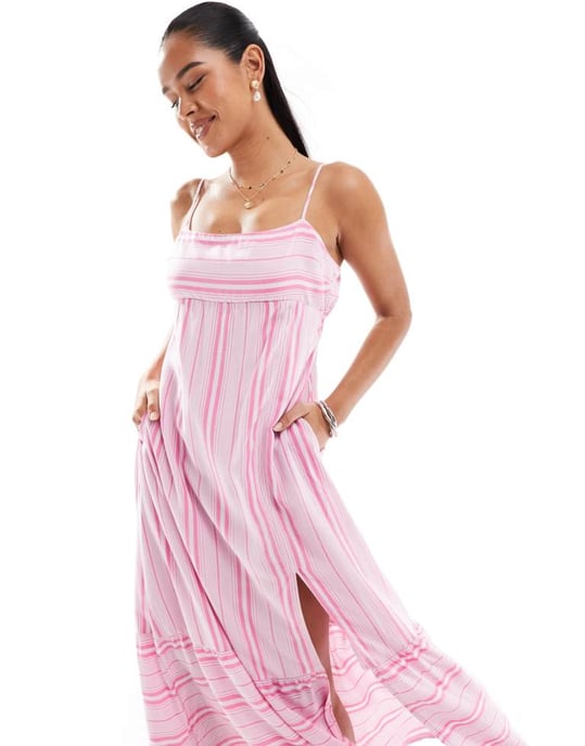 Hollister babydoll maxiklänning i rosa randig - Image 2