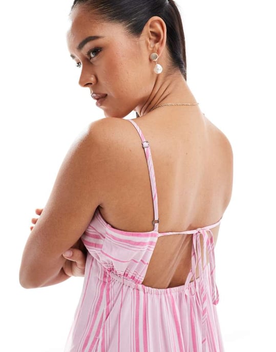 Hollister babydoll maxiklänning i rosa randig - Image 3