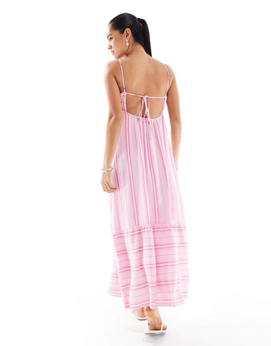 Hollister babydoll maxiklänning i rosa randig - Image 4