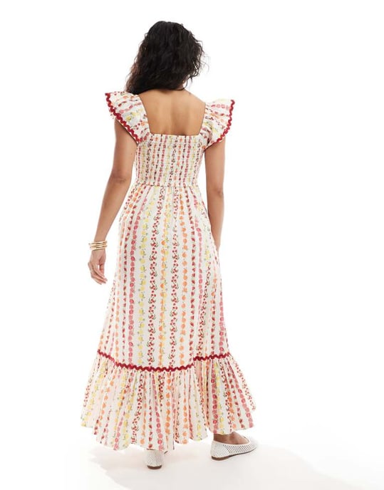 Miss Selfridge poplin maxiklänning i fruktmönster - Image 3