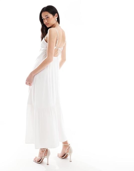 Hollister fyrkantig halslining babydoll maxiklänning med en slits i vitt - Image 3