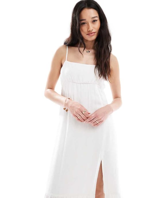Hollister fyrkantig halslining babydoll maxiklänning med en slits i vitt - Image 4