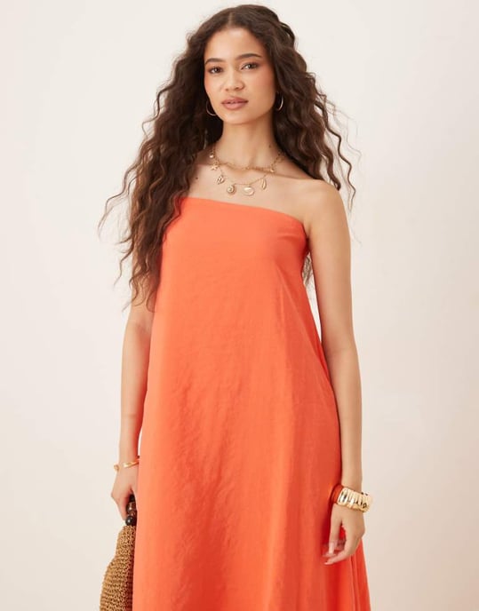 ASOS DESIGN cupro bandeau maxiklänning i röd - Image 1
