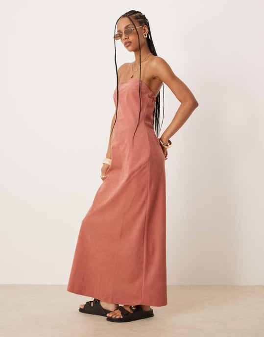 ASOS DESIGN bandeau maxiklänning i terrakotta - Image 1