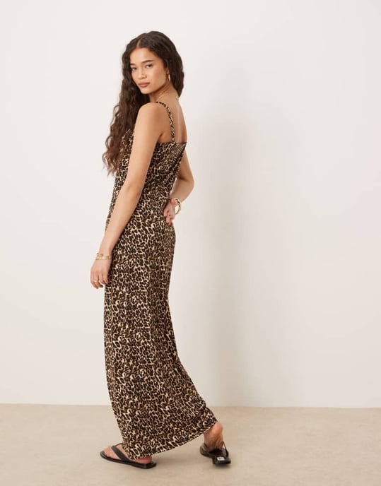 Vila slinky jersey cami maxiklänning i leopardmönster - Image 4
