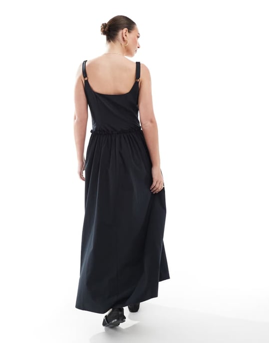 ASOS DESIGN poplin drop waist korsett maxiklänning i svart - Image 2