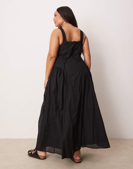 ASOS DESIGN Curve prärie fyrkantig halsringning maxiklänning med låg midja i svart - Image 3