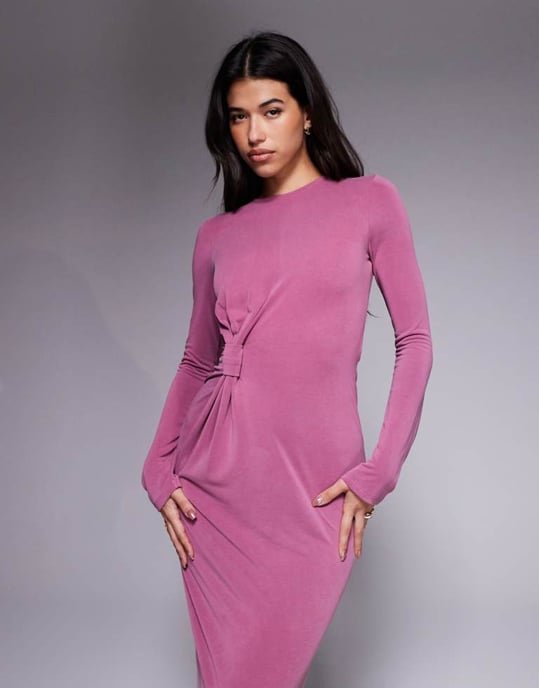 ASOS DESIGN modal twistknutdetalj maxi klänning i mauve - Image 4
