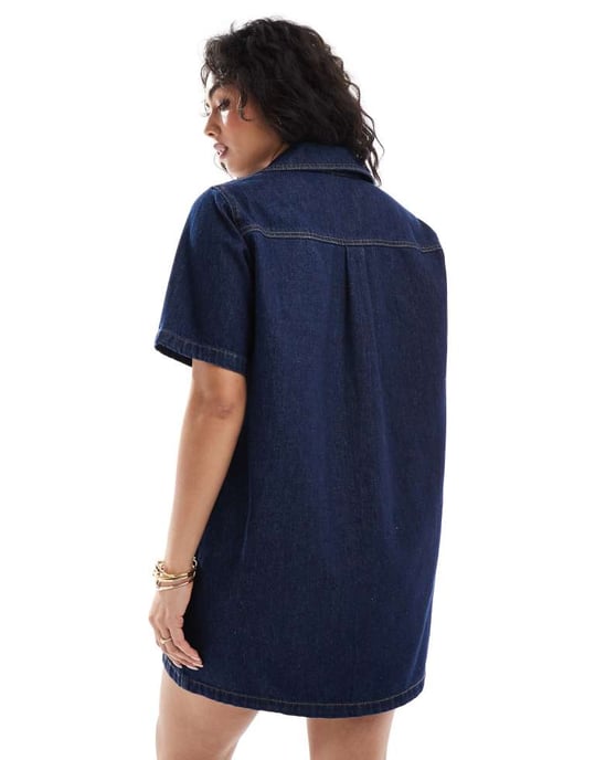 ASOS DESIGN denim polo mini klänning med kontrasterande sömmar i tvättad look - Image 2