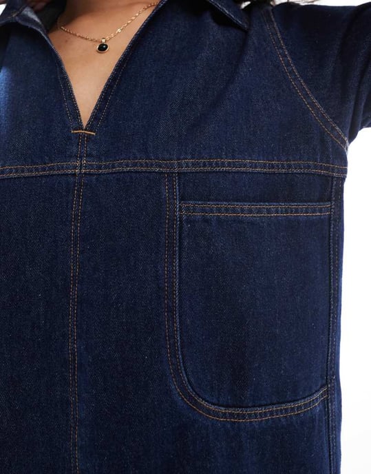ASOS DESIGN denim polo mini klänning med kontrasterande sömmar i tvättad look - Image 4