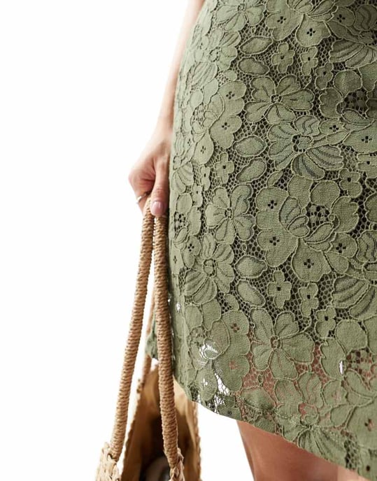 Vero Moda fyrkantig halslinne klänning i minilängd i olivgrön - Image 2