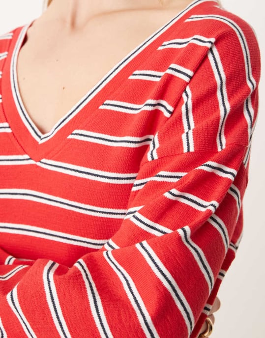 ASOS DESIGN V-front långärmad T-shirt miniklänning i rödrandig - Image 3