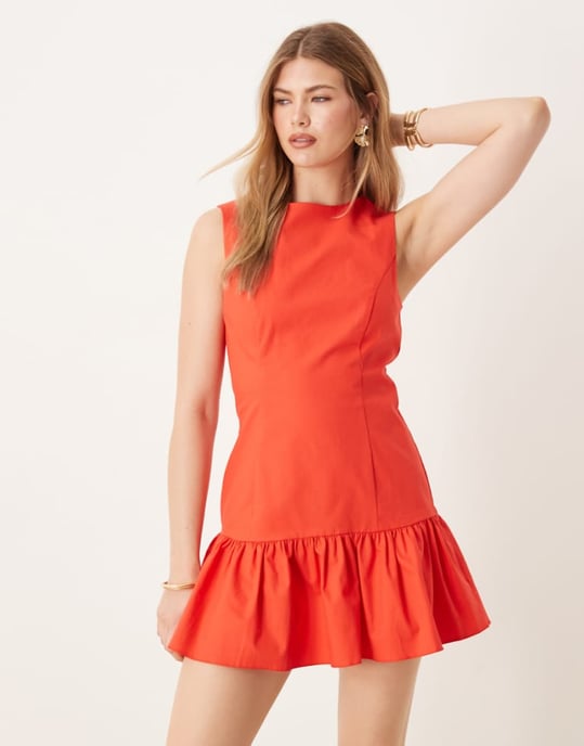 ASOS DESIGN tröjan med sänkt midja mini klänning i tomatröd - Image 1