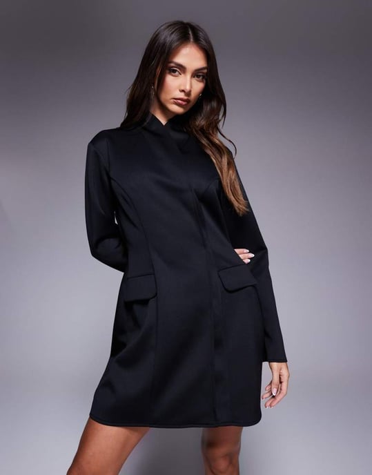 ASOS DESIGN hög krage blazer miniklänning i svart - Image 2