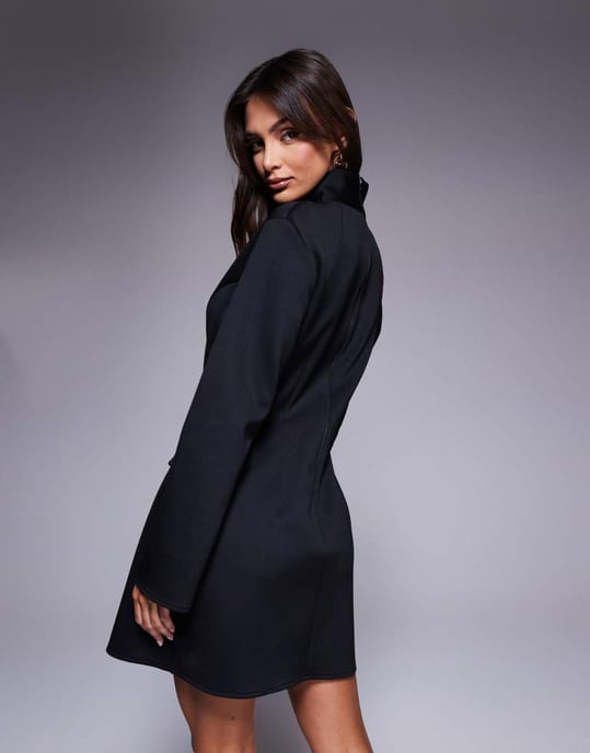 ASOS DESIGN hög krage blazer miniklänning i svart - Image 3