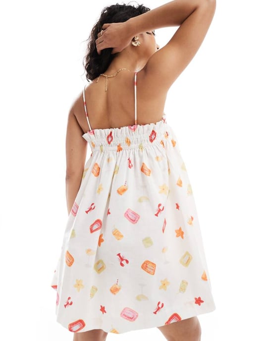 Miss Selfridge linne smock mini i frukttryck - Image 2
